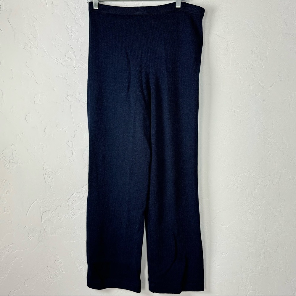 St John‎ Dress Pants Solid Dark Navy Blue Santana Knit Wool Pull On Straight Leg